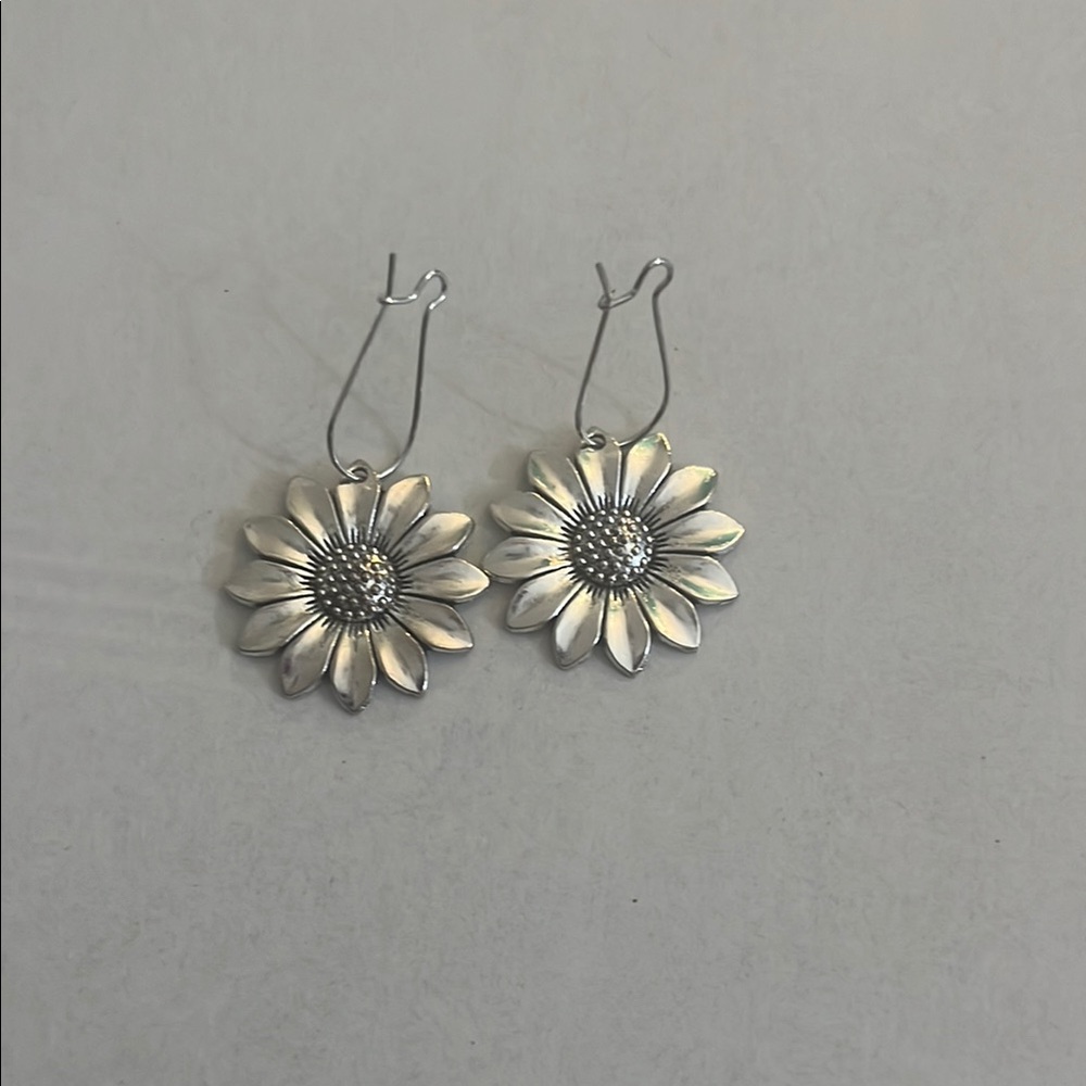 Silver Floral Earrings with Petal Design